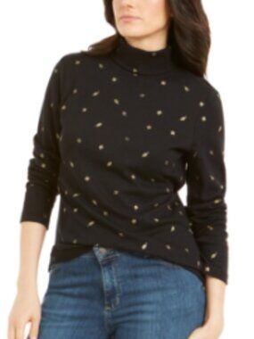 Karen Scott Women's Black Autumn Wind Turtleneck L
